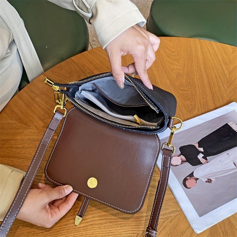 Leather Crossbody Bag Contrast Flap Square Bag Shoulder Purse