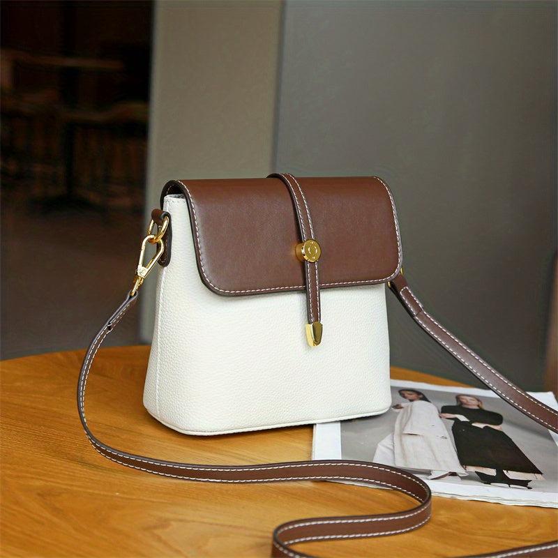 Leather Crossbody Bag Contrast Flap Square Bag Shoulder Purse