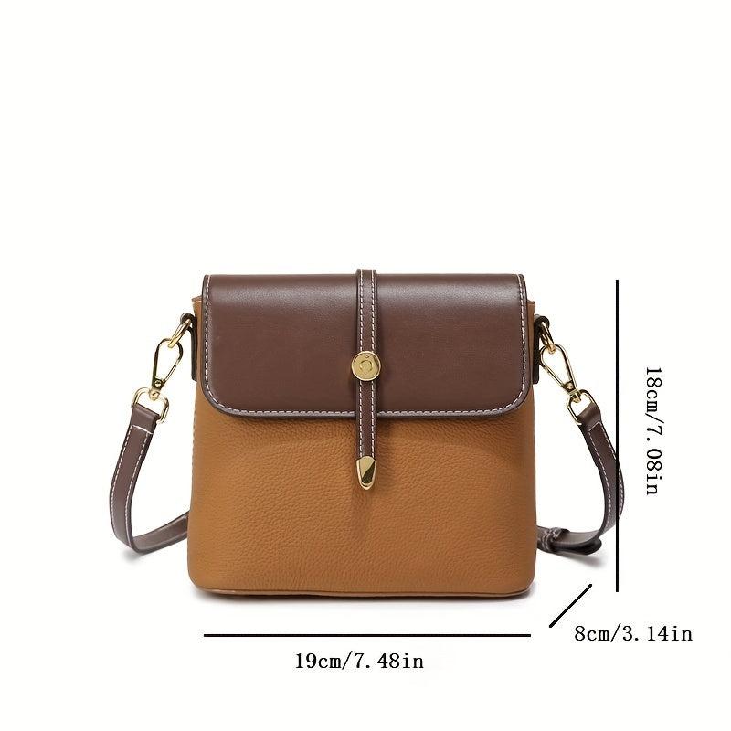 Leather Crossbody Bag Contrast Flap Square Bag Shoulder Purse