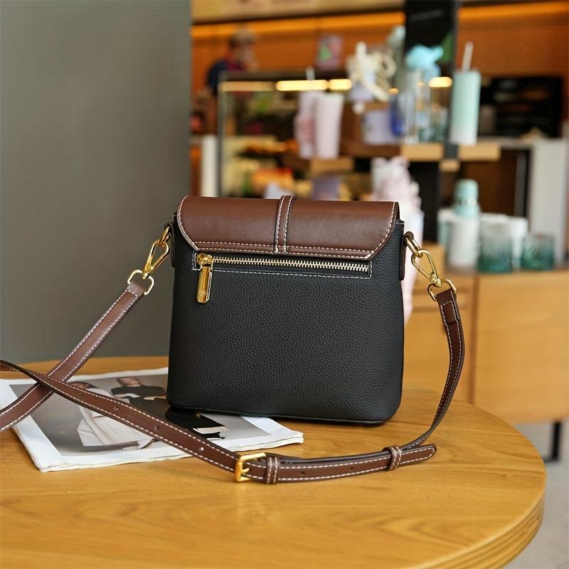 Leather Crossbody Bag Contrast Flap Square Bag Shoulder Purse
