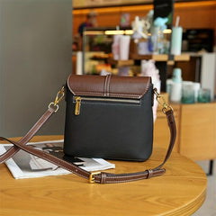 Leather Crossbody Bag Contrast Flap Square Bag Shoulder Purse