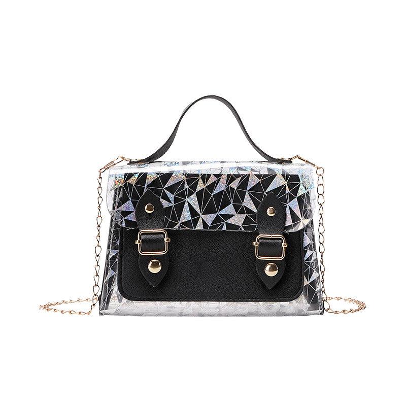 Stylish Crossbody Flap Bag with Geometric Pattern and Sequins
