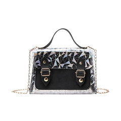 Stylish Crossbody Flap Bag with Geometric Pattern and Sequins
