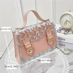 Stylish Crossbody Flap Bag with Geometric Pattern and Sequins