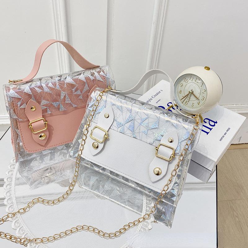 Stylish Crossbody Flap Bag with Geometric Pattern and Sequins