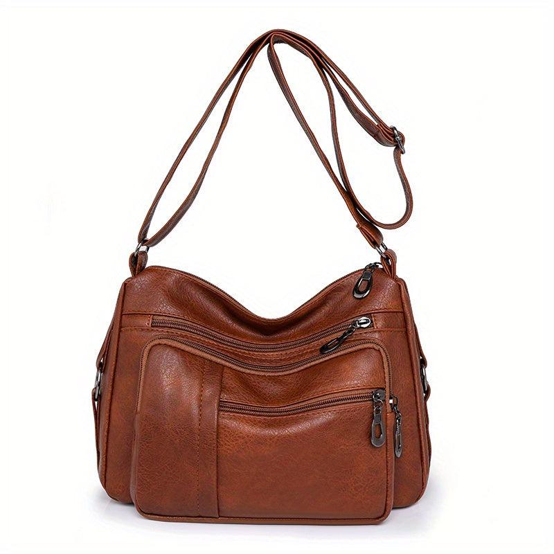 Vintage Crossbody Bag For Women Pockets Shoulder Bag PU Leather Every Purse