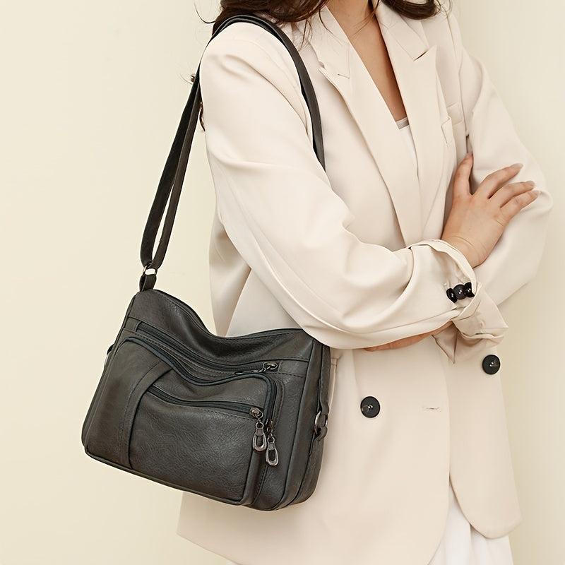 Vintage Crossbody Bag For Women Pockets Shoulder Bag PU Leather Every Purse