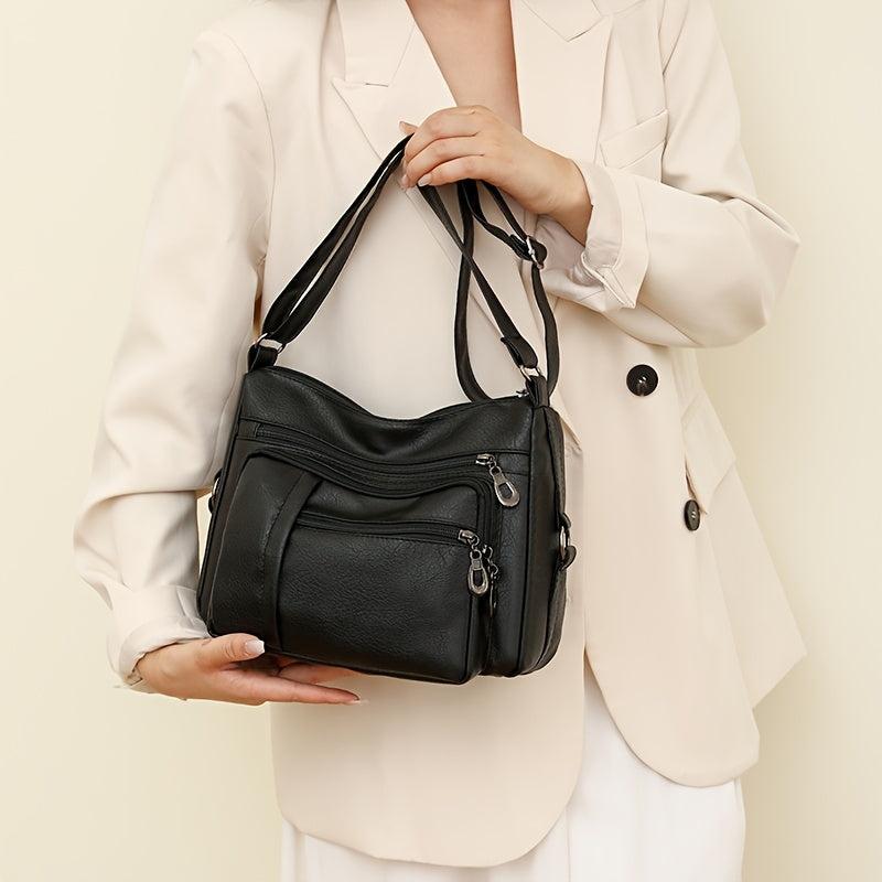 Vintage Crossbody Bag For Women Pockets Shoulder Bag PU Leather Every Purse