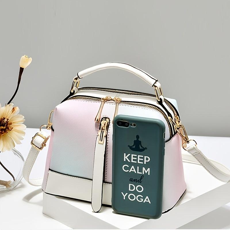Metal Decor Ombre Satchel Bag Zipper Shoulder Bag