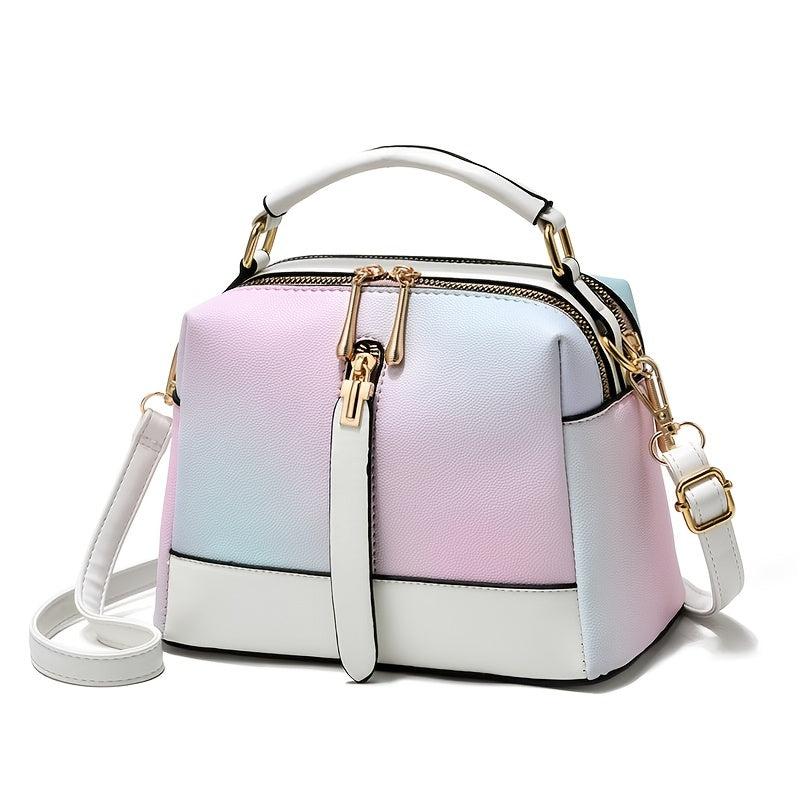 Metal Decor Ombre Satchel Bag Zipper Shoulder Bag