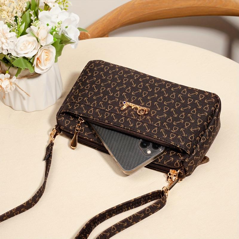 Vintage Arrow Pattern Square Shoulder Bag Classic Zipper Crossbody Bag