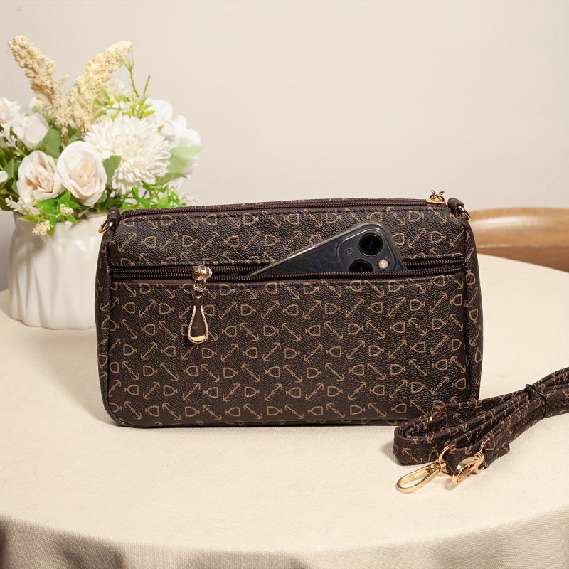 Vintage Arrow Pattern Square Shoulder Bag Classic Zipper Crossbody Bag