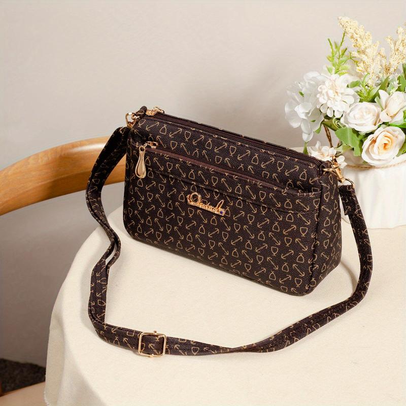 Vintage Arrow Pattern Square Shoulder Bag Classic Zipper Crossbody Bag