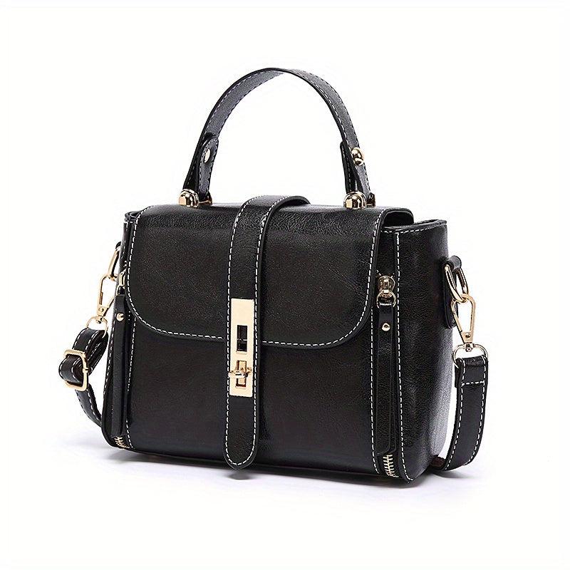 Vintage Style Handbag Turn Lock Crossbody Bag PU Leather Satchel Purse