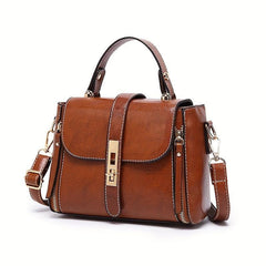 Vintage Style Handbag Turn Lock Crossbody Bag PU Leather Satchel Purse