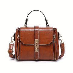 Vintage Style Handbag Turn Lock Crossbody Bag PU Leather Satchel Purse