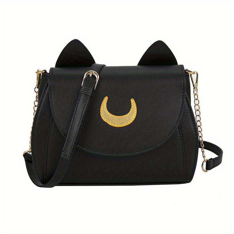 Moon Pattern Cat Ear Crossbody Bag Stylish Flap Purse