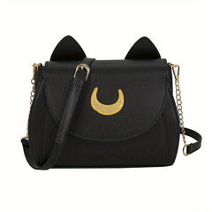 Moon Pattern Cat Ear Crossbody Bag Stylish Flap Purse