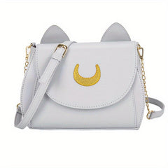 Moon Pattern Cat Ear Crossbody Bag Stylish Flap Purse