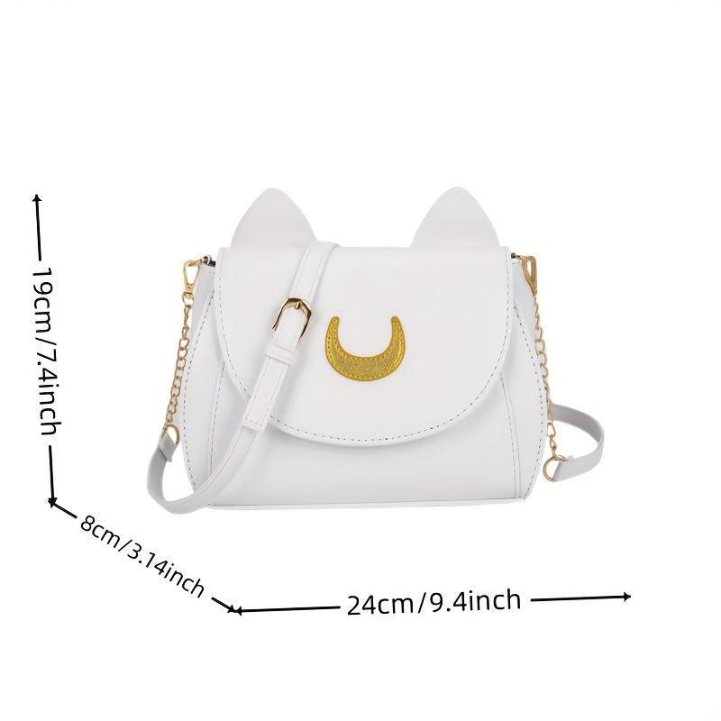 Moon Pattern Cat Ear Crossbody Bag Stylish Flap Purse