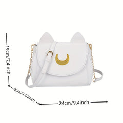 Moon Pattern Cat Ear Crossbody Bag Stylish Flap Purse