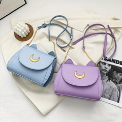 Moon Pattern Cat Ear Crossbody Bag Stylish Flap Purse