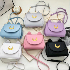 Moon Pattern Cat Ear Crossbody Bag Stylish Flap Purse