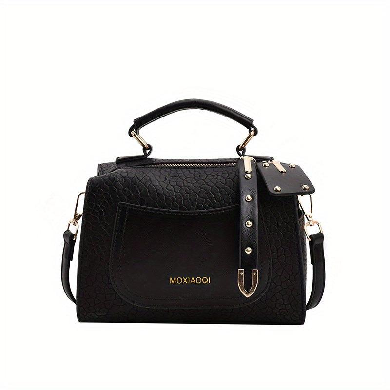 Crocodile Embossed Crossbody Bag Letter Studded Decor Shoulder Bag
