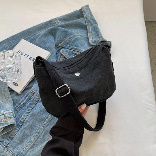 Casual Canvas Crossbody Bag Solid Shoulder Zipper Bag