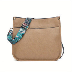 Ethnic Style Crossbody Bag Vintage Faux Leather Zipper Saddle Bag
