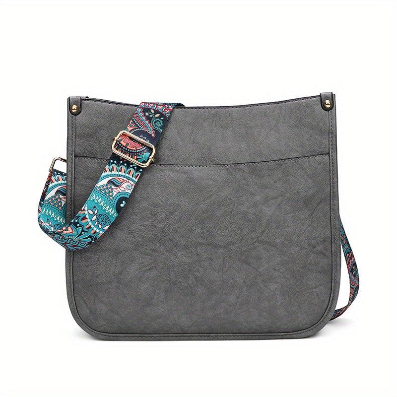Ethnic Style Crossbody Bag Vintage Faux Leather Zipper Saddle Bag