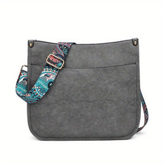 Ethnic Style Crossbody Bag Vintage Faux Leather Zipper Saddle Bag