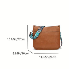 Ethnic Style Crossbody Bag Vintage Faux Leather Zipper Saddle Bag