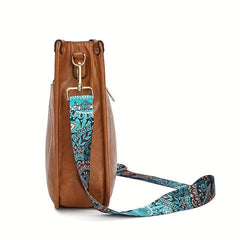 Ethnic Style Crossbody Bag Vintage Faux Leather Zipper Saddle Bag