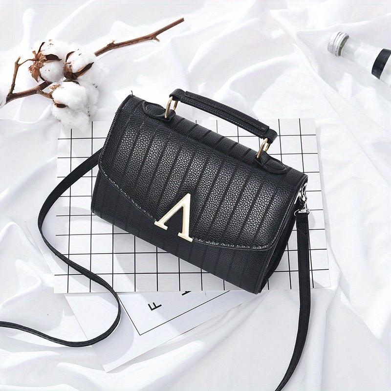 Stripes Pattern Handbag Metal Decor Crossbody Bag