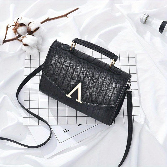 Stripes Pattern Handbag Metal Decor Crossbody Bag