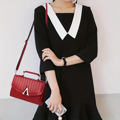 Stripes Pattern Handbag Metal Decor Crossbody Bag