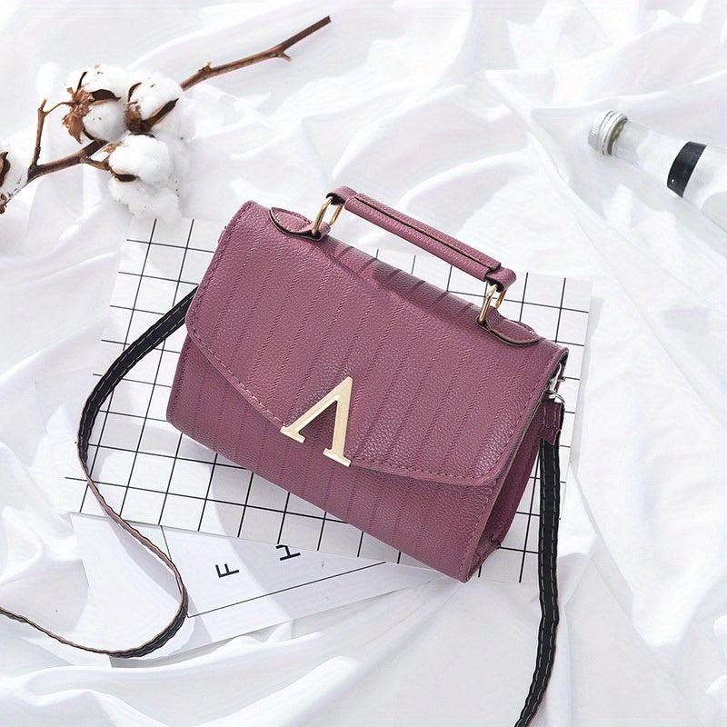 Stripes Pattern Handbag Metal Decor Crossbody Bag