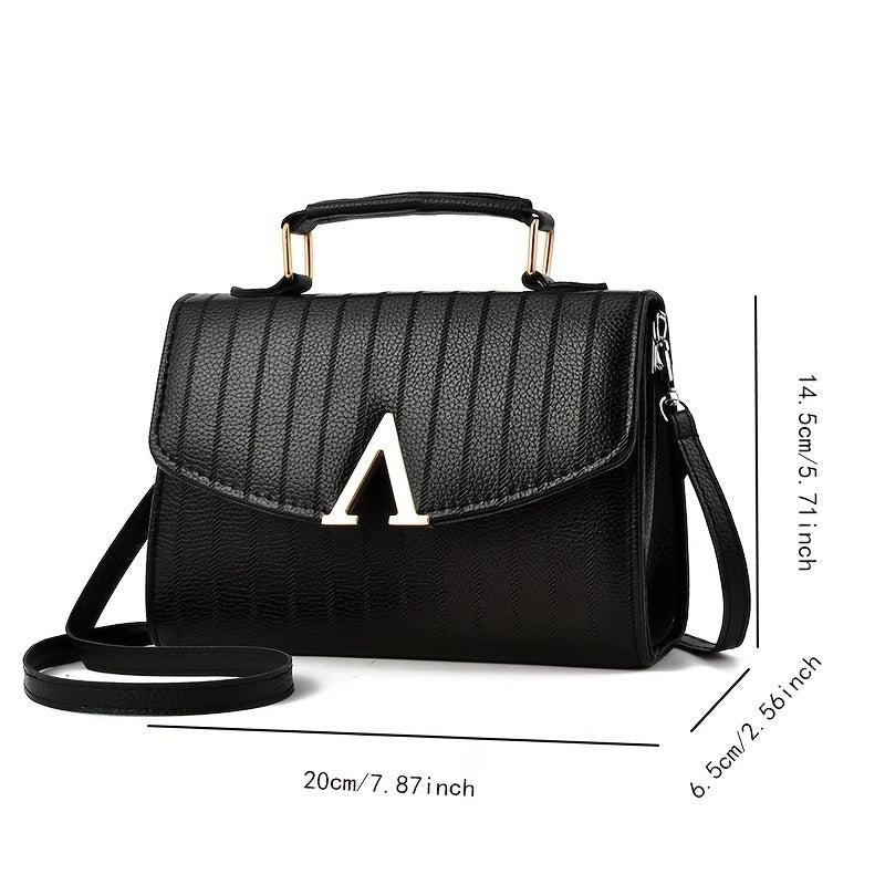 Stripes Pattern Handbag Metal Decor Crossbody Bag