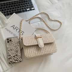 Boho Straw Crossbody Bag Square Purse Chain Beach Vacation