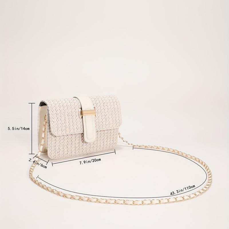 Boho Straw Crossbody Bag Square Purse Chain Beach Vacation