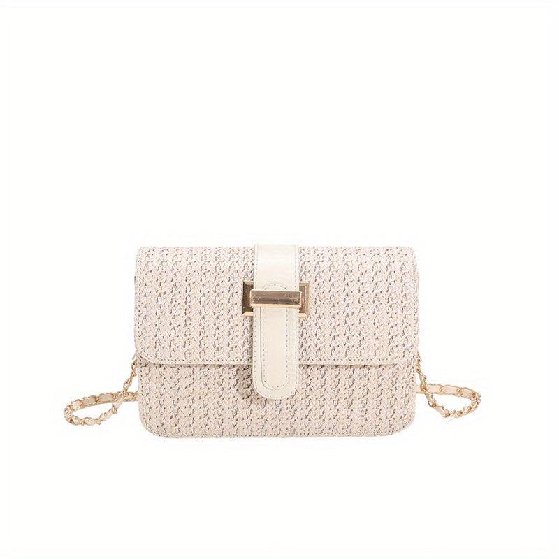 Boho Straw Crossbody Bag Square Purse Chain Beach Vacation