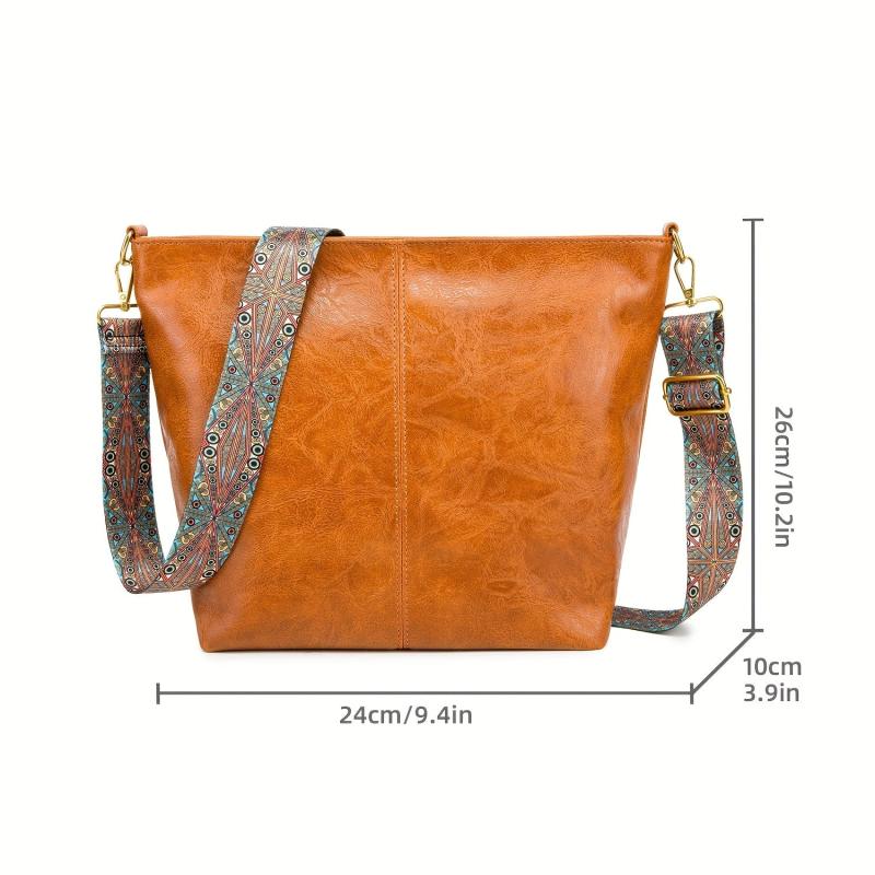 Retro Style Bucket Bag For Women Vagan Leather Hobo Bag