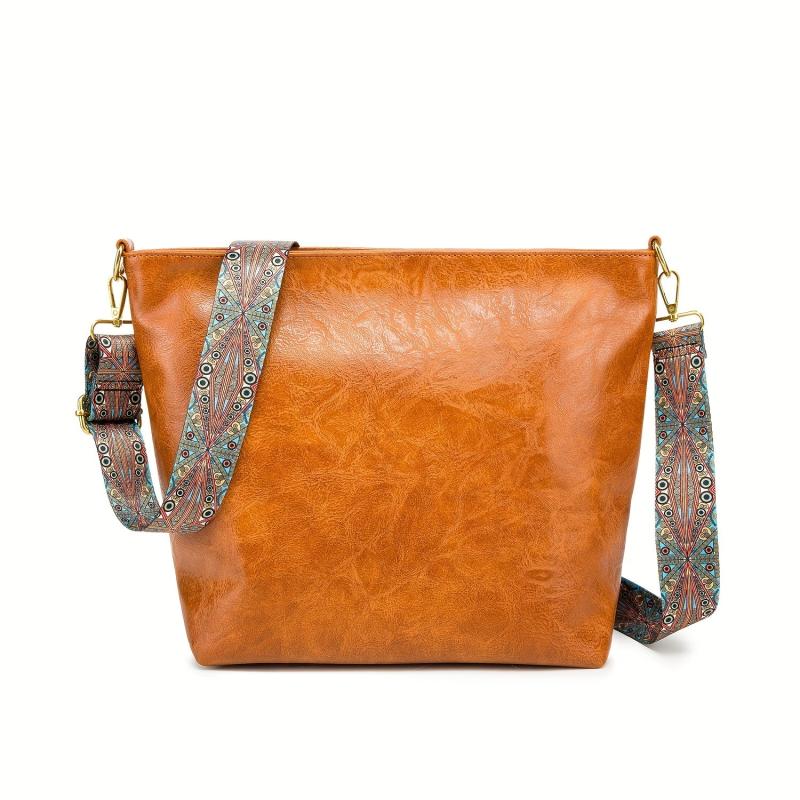 Retro Style Bucket Bag For Women Vagan Leather Hobo Bag