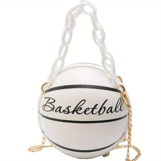 Metal Chain Basketball Shape Crossbody Bag PU Leather Novelty Bag