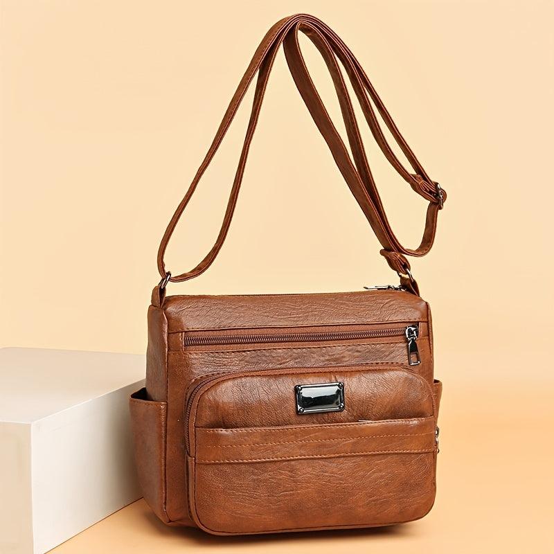 Casual Shoulder Bag Soft Faux Leather Zipper Purse