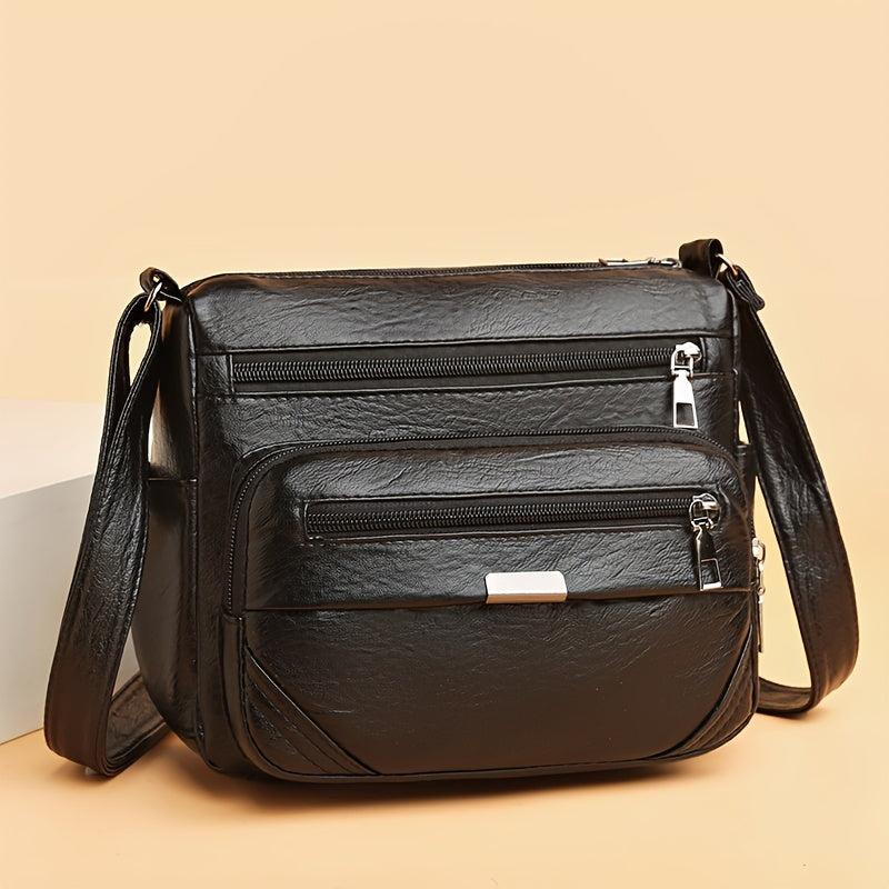 Casual Shoulder Bag Soft Faux Leather Zipper Purse