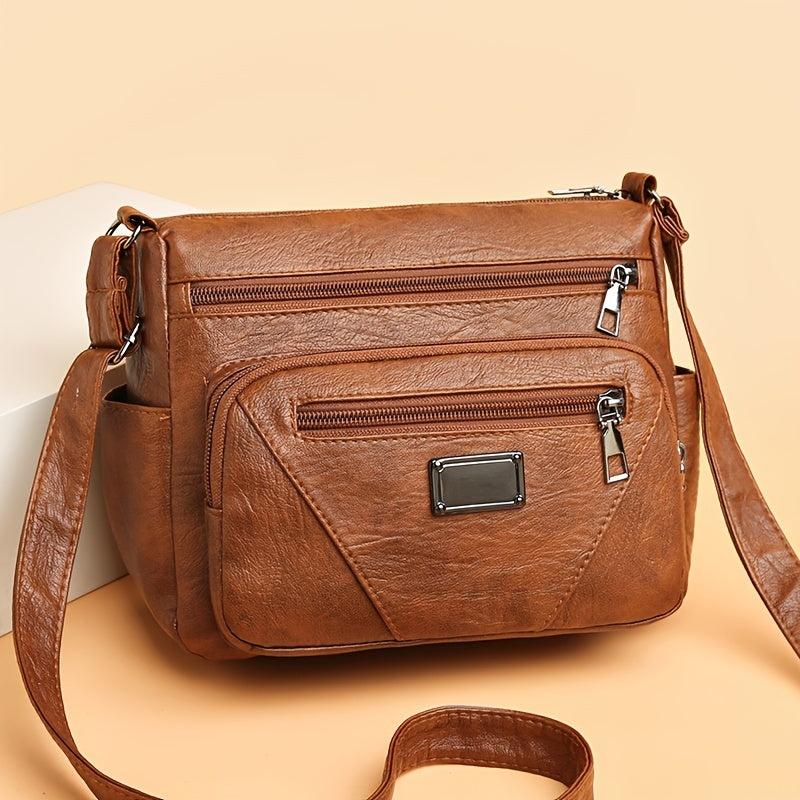 Casual Shoulder Bag Soft Faux Leather Zipper Purse