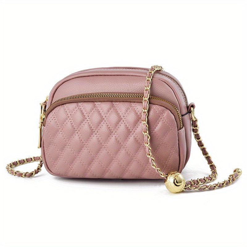 Minimalist Classic Square Bag Quilted Detail Shoulder Bag Zipper Chain Bag