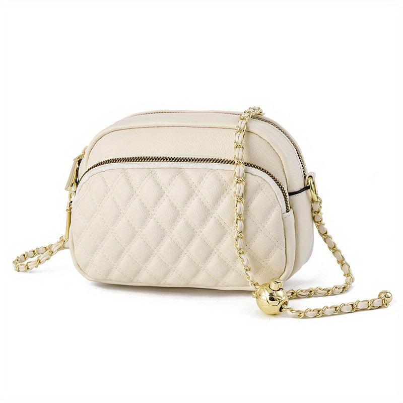 Minimalist Classic Square Bag Quilted Detail Shoulder Bag Zipper Chain Bag
